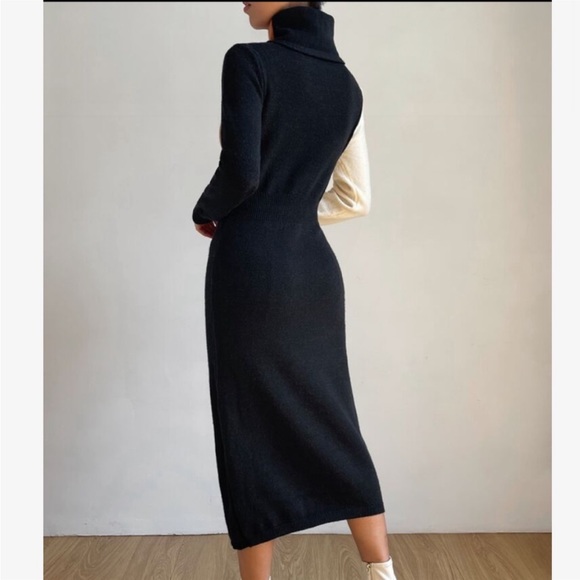 Cozy Color Block Stripe Turtleneck Sweater Dress - Picture 2 of 11